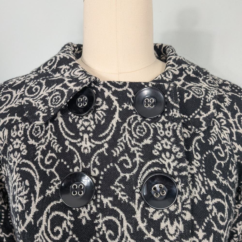 Retro Floral Peacoat Jacket L Black White Twee Glam Lady Bell Sleeve Coat Y2K - Picture 5 of 12